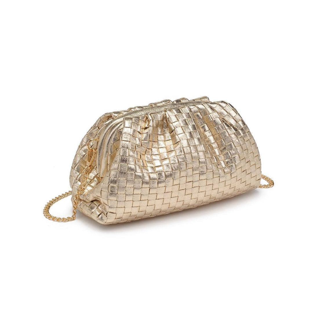 Tate Woven Frame Clutch: Gold - obligato