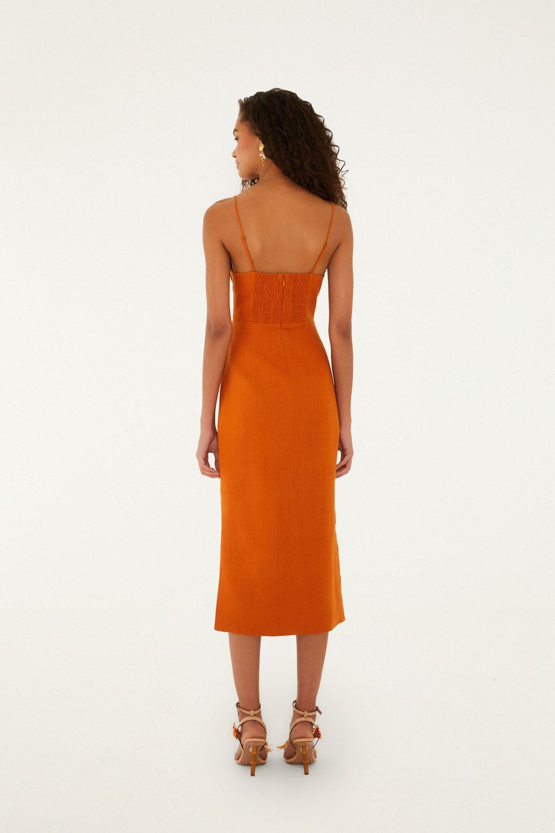 Terra Cotta 3d Shells Sleeveless Midi Dress - obligato