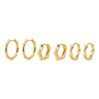 Textured Huggie Earring Combo Set: Gold - obligato