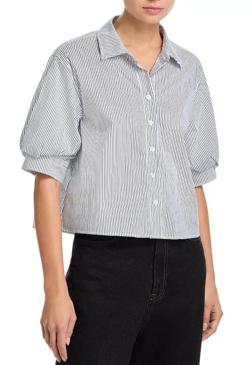 The Billow Sleeve Shirt in Navy Stripe - obligato