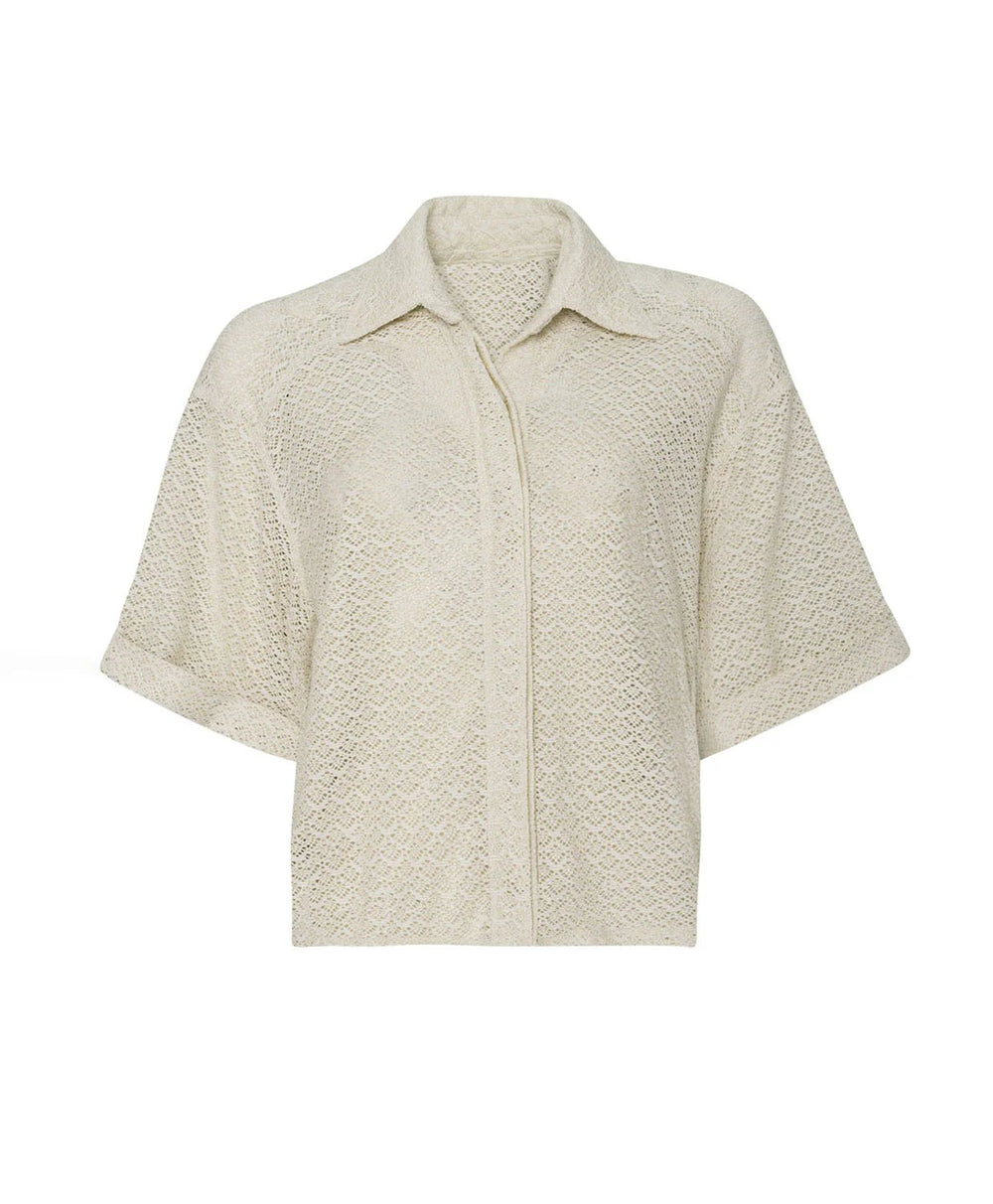 The Blake Button Top in Biscotti - obligato