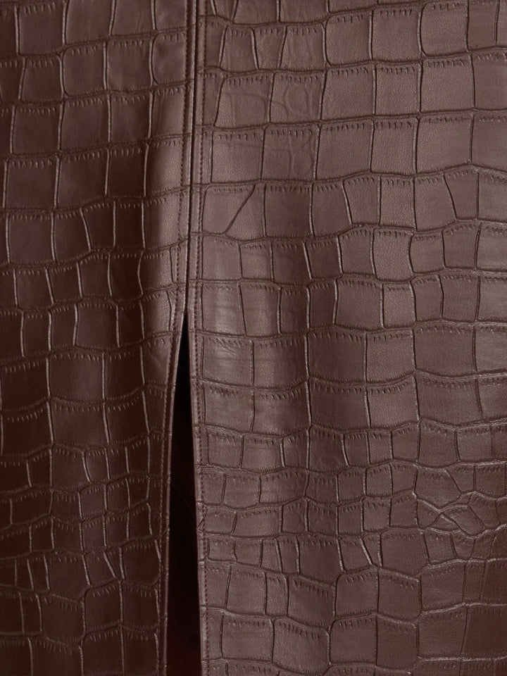 The Esme Croco Embossed Skirt in Carob - obligato