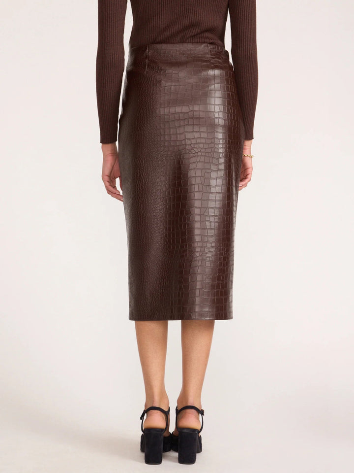 The Esme Croco Embossed Skirt in Carob - obligato