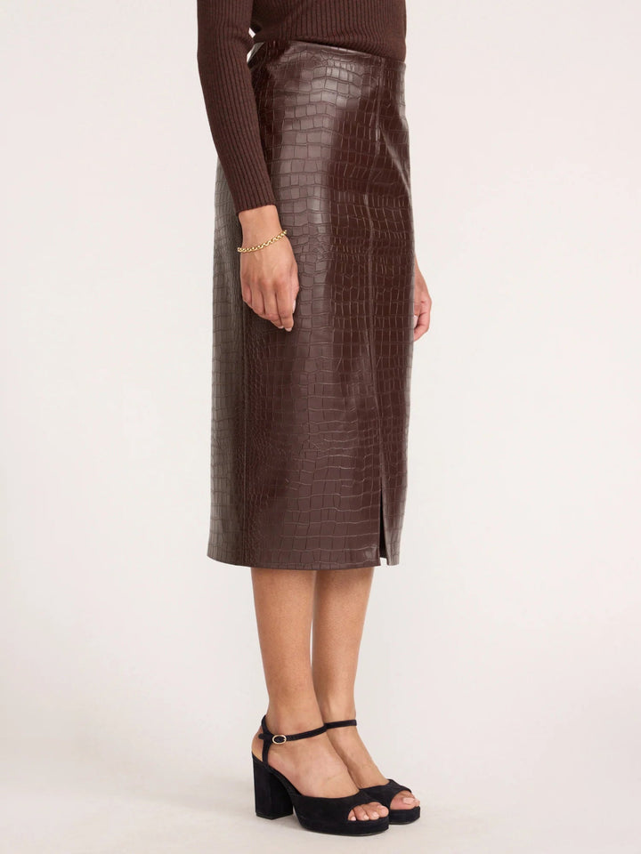The Esme Croco Embossed Skirt in Carob - obligato