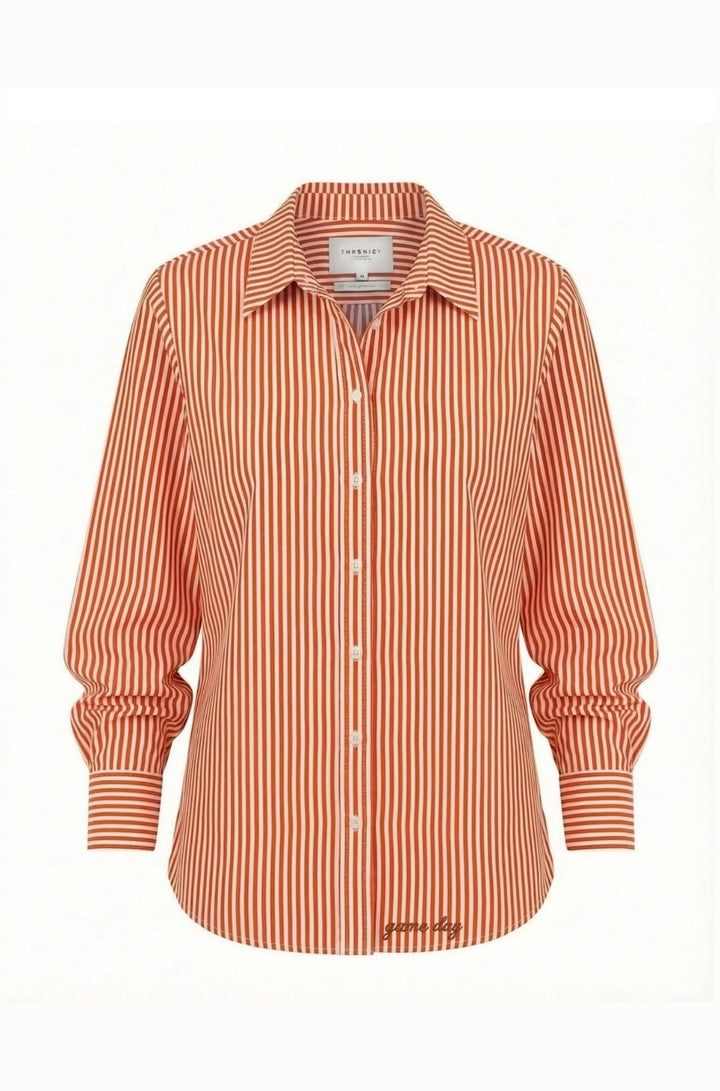 The Gameday Boyfriend Shirt in Orange Stripe - obligato