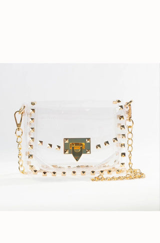 The Jackie Gamday Bag in Clear/Gold Studs - obligato