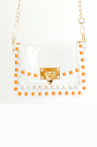 The Jackie Gamday Bag in Clear/Orange Studs - obligato