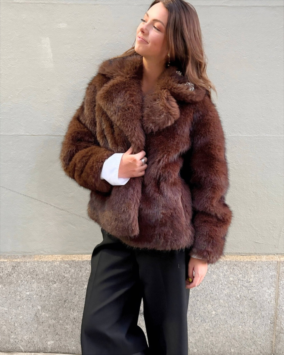 The Kovack Faux Fur Jacket: Chocolate / XS - obligato