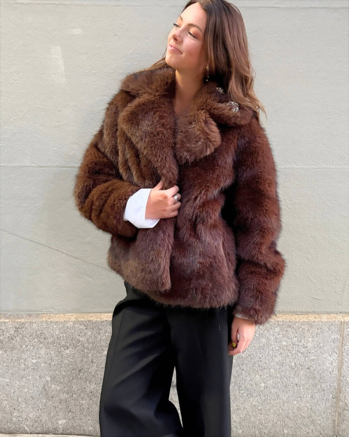 The Kovack Faux Fur Jacket: Chocolate / XS - obligato