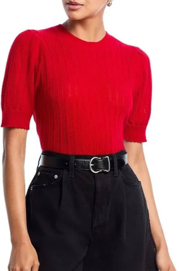 The Ladder Cashmere Pointelle Sweater in Bright Raspberry - obligato