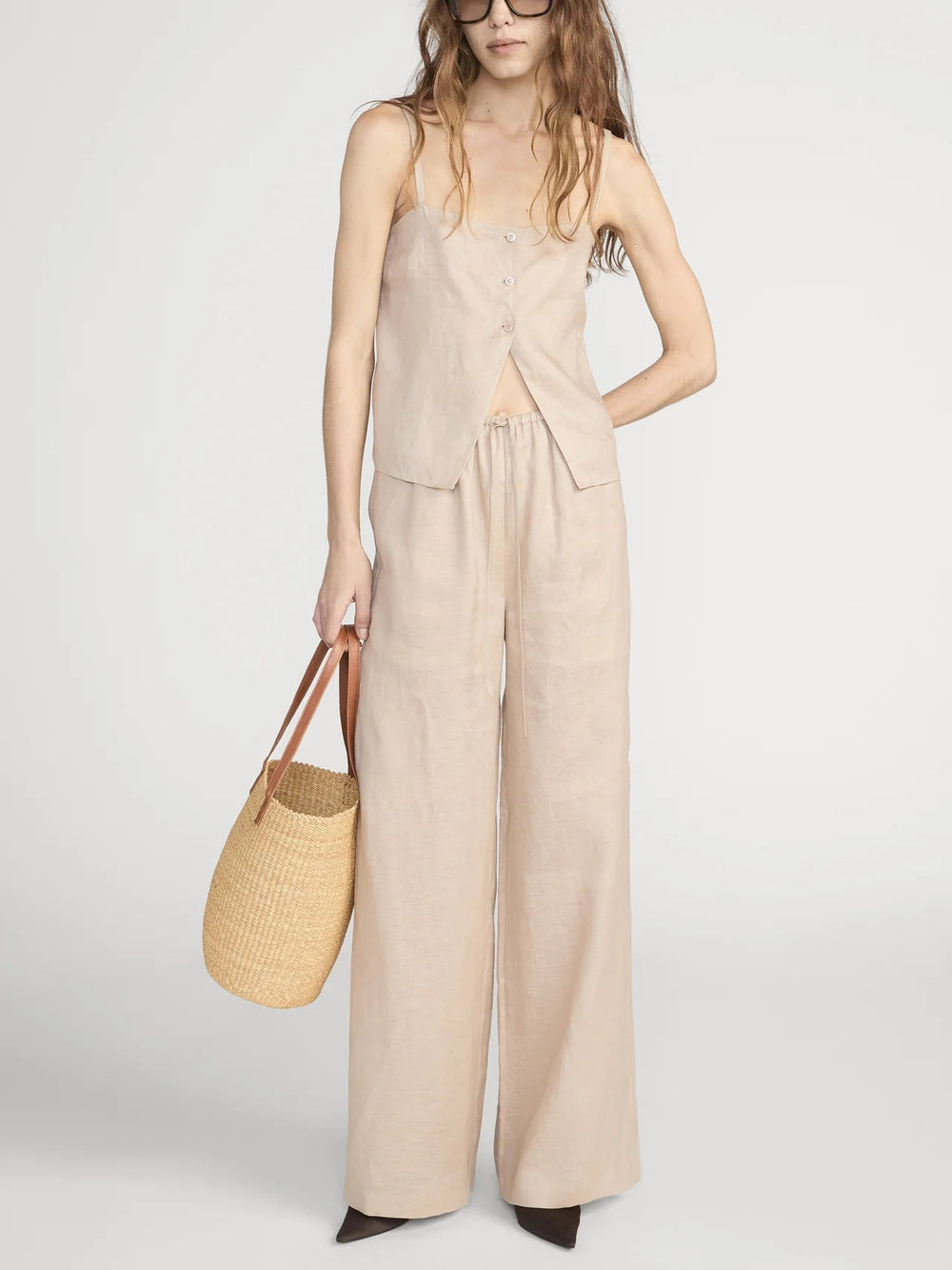 The Linen Button Cami in Flax - obligato