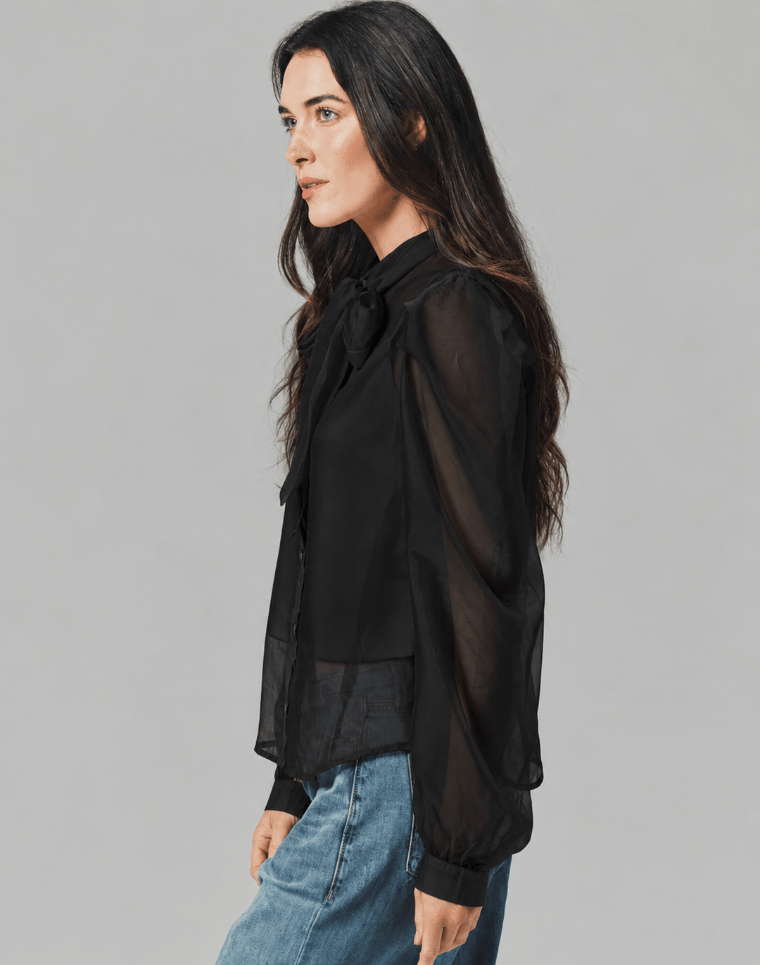The Long Sleeve French Bow Shirt in Black - obligato