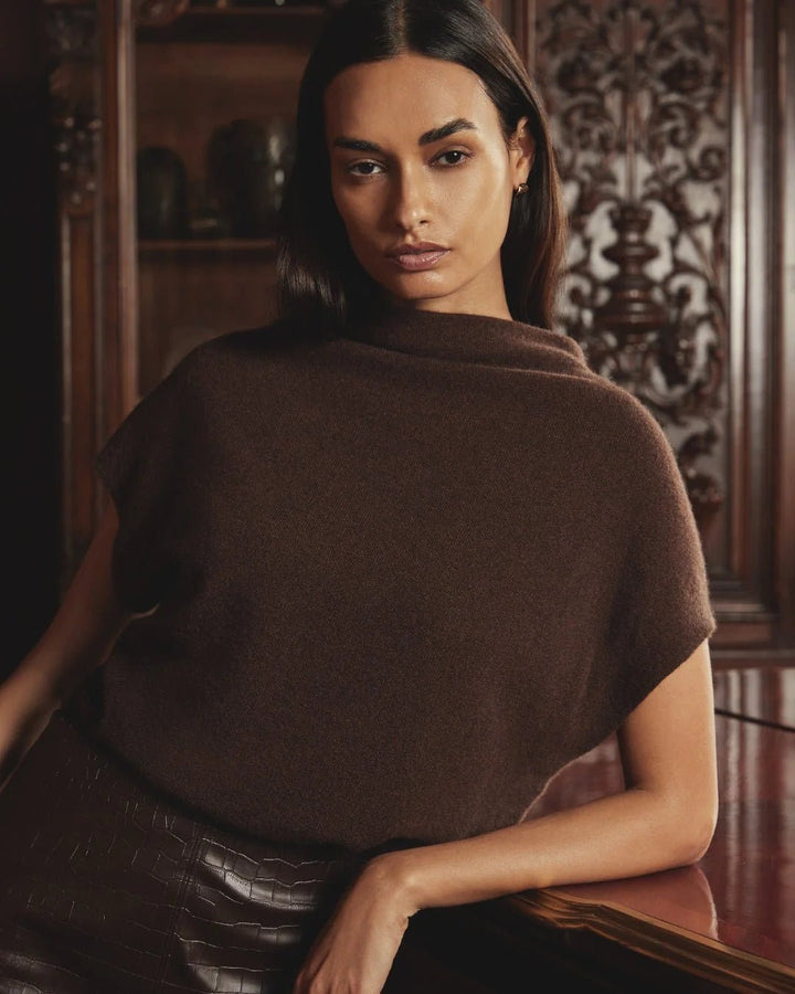 The Morten Funnel Neck Cashmere Top in Java Mélange - obligato