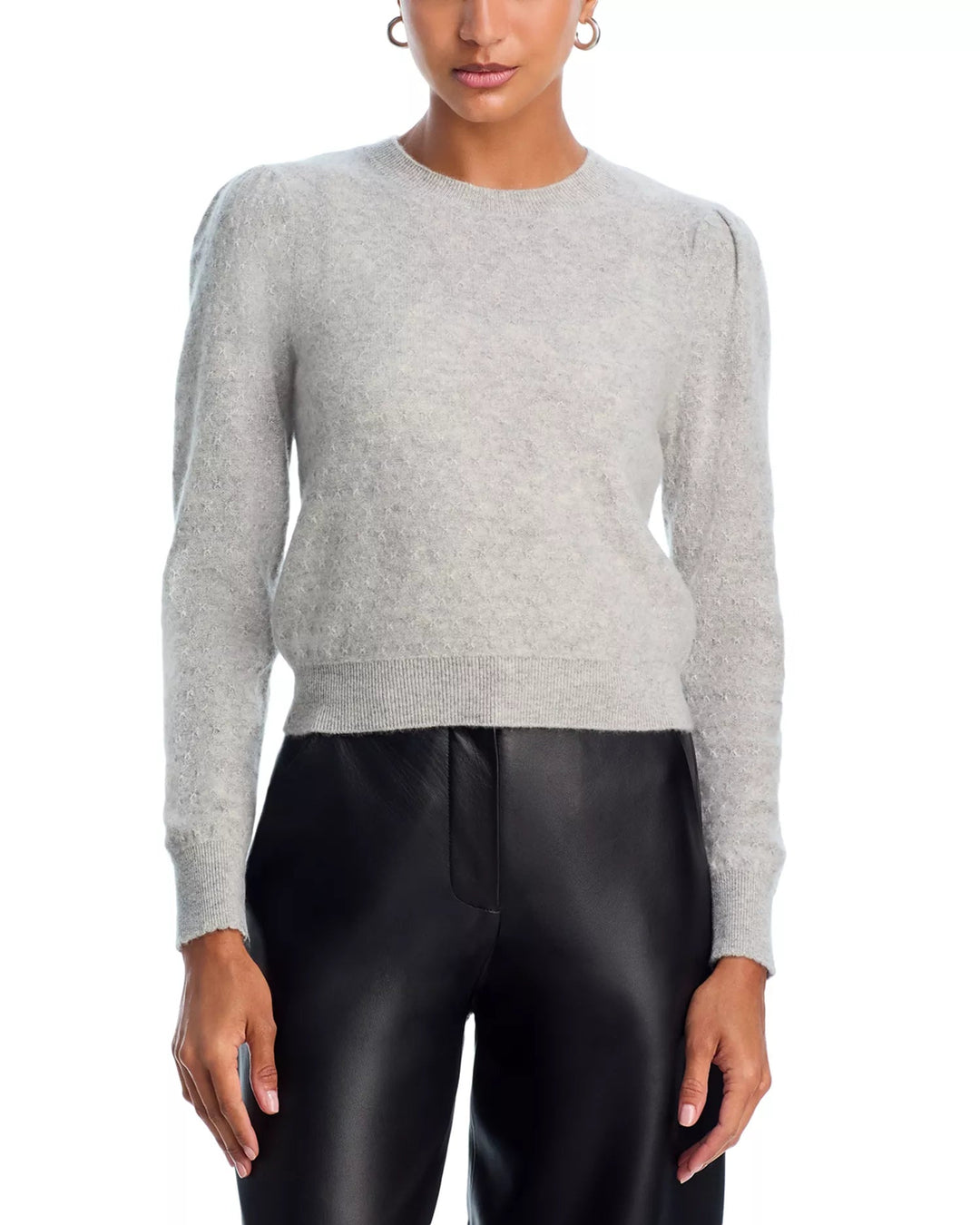 The Pointelle Puff Long Sleeve Sweater in Light Heather Grey - obligato