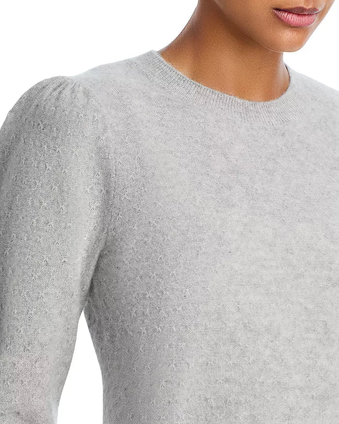 The Pointelle Puff Long Sleeve Sweater in Light Heather Grey - obligato