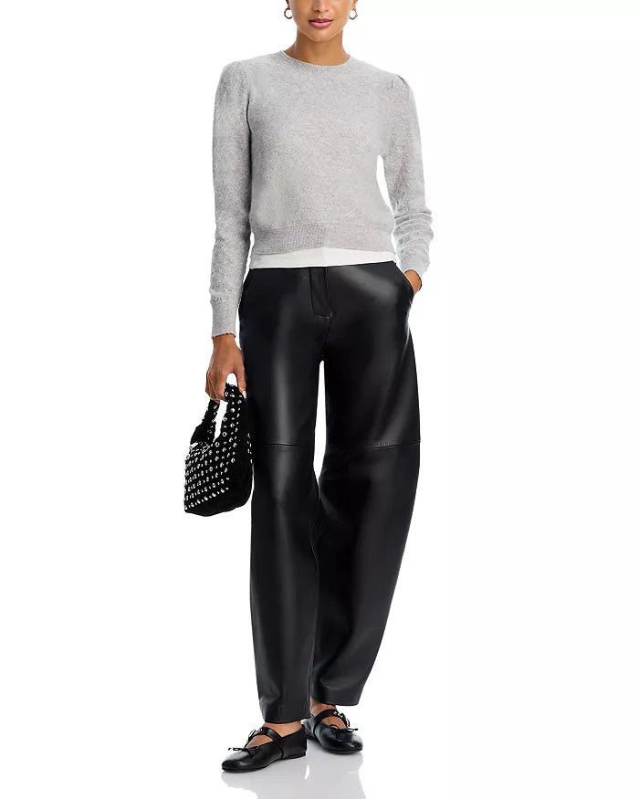 The Pointelle Puff Long Sleeve Sweater in Light Heather Grey - obligato