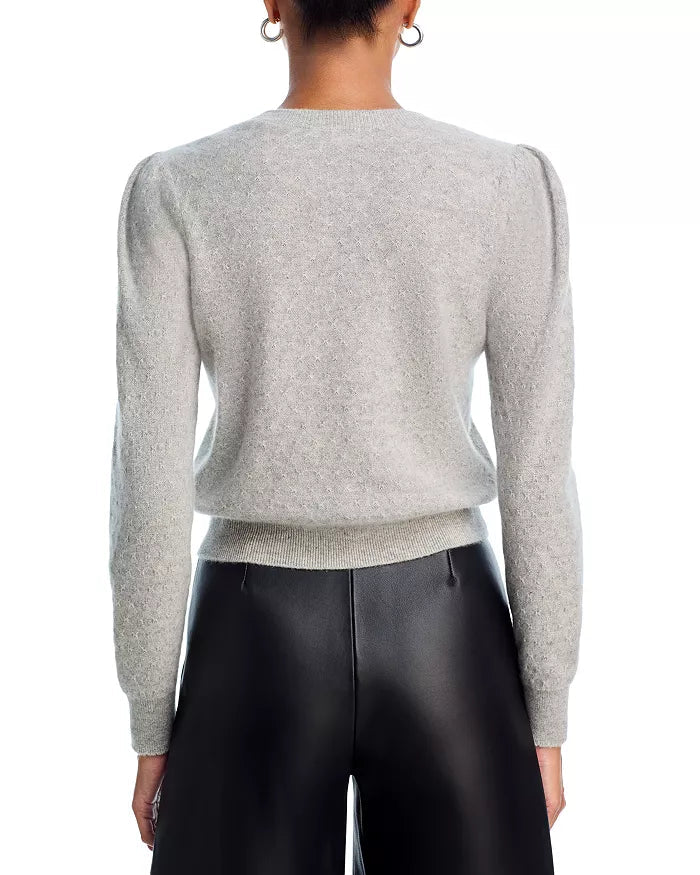 The Pointelle Puff Long Sleeve Sweater in Light Heather Grey - obligato