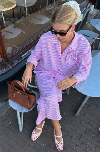 The Rose Cotton Pajama Set in Pink Stripes - obligato