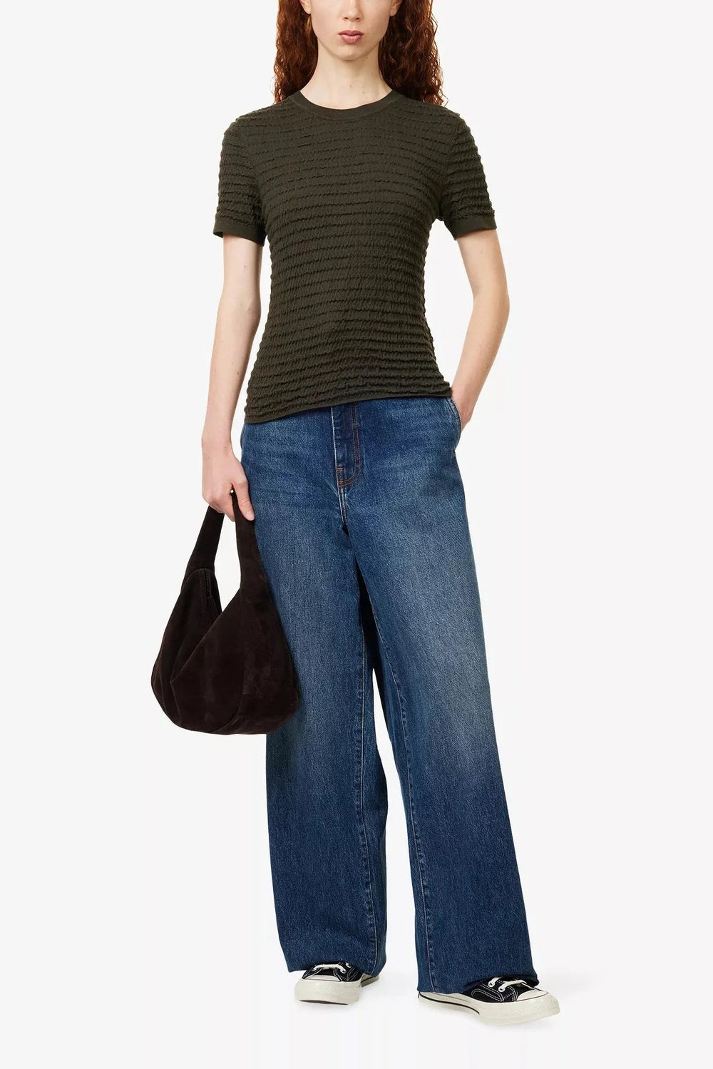 The Smocked Short-Sleeve Sweater in Rich Military - obligato