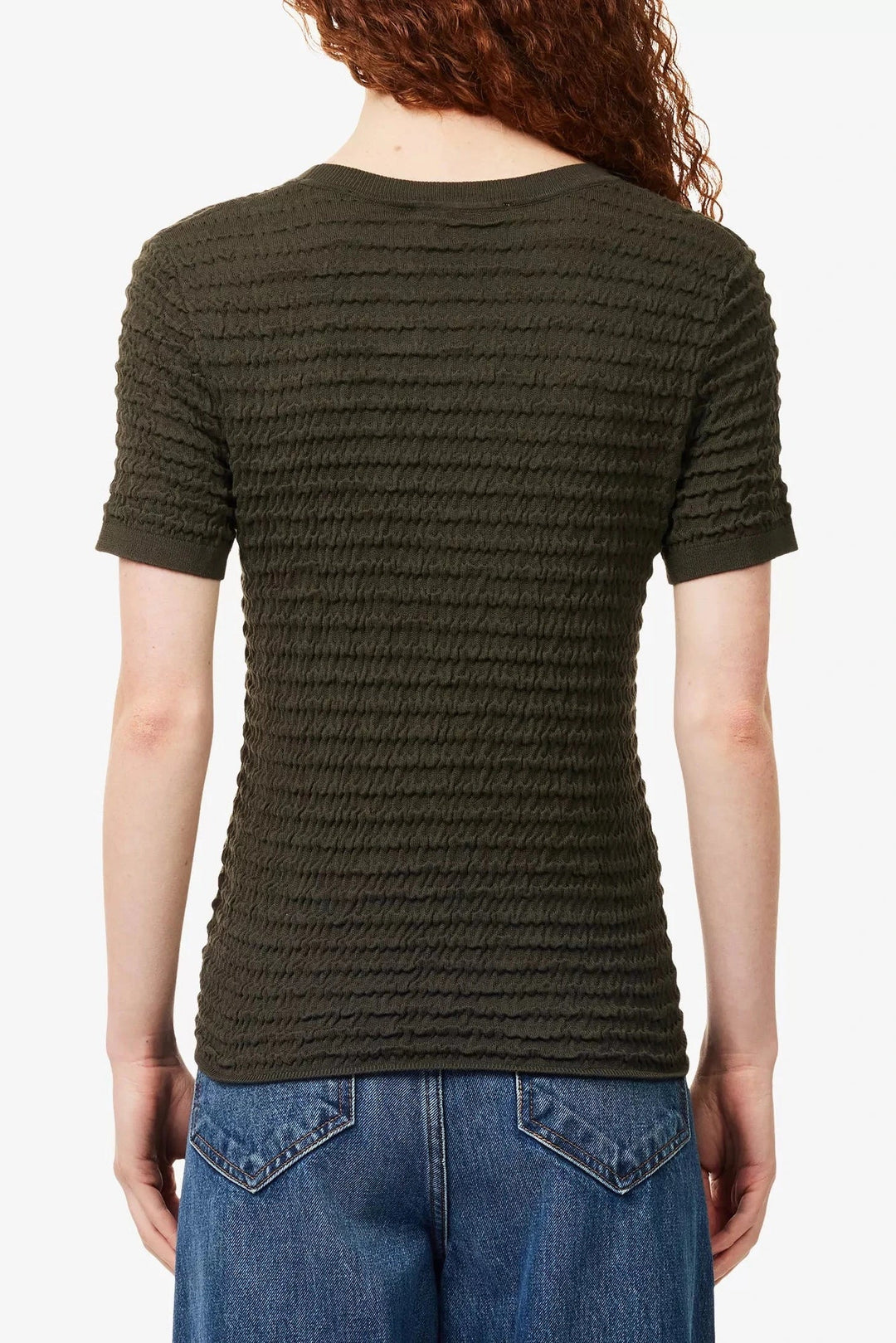 The Smocked Short-Sleeve Sweater in Rich Military - obligato