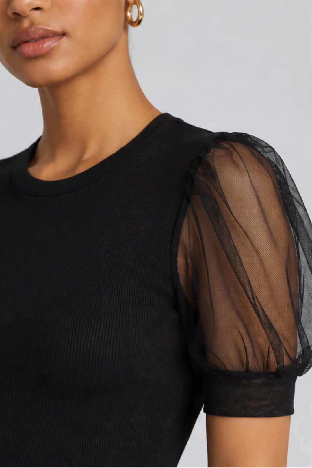 The Tulle Sleeve Top in Black - obligato
