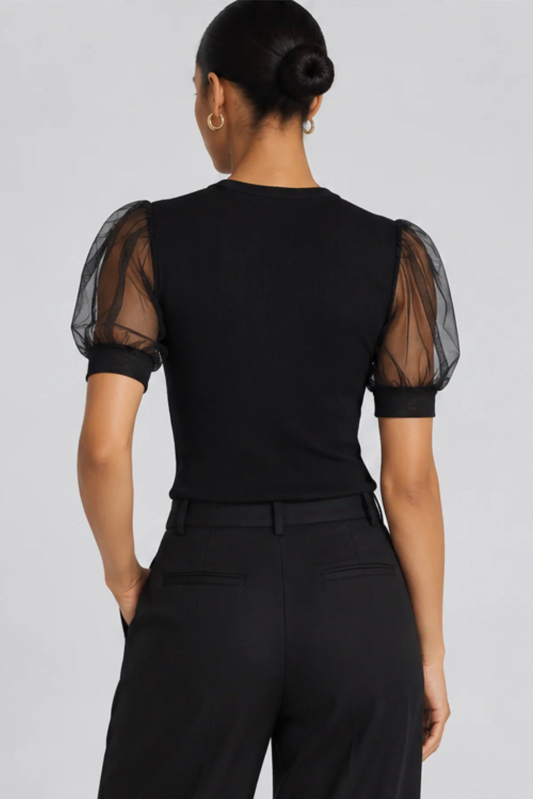 The Tulle Sleeve Top in Black - obligato