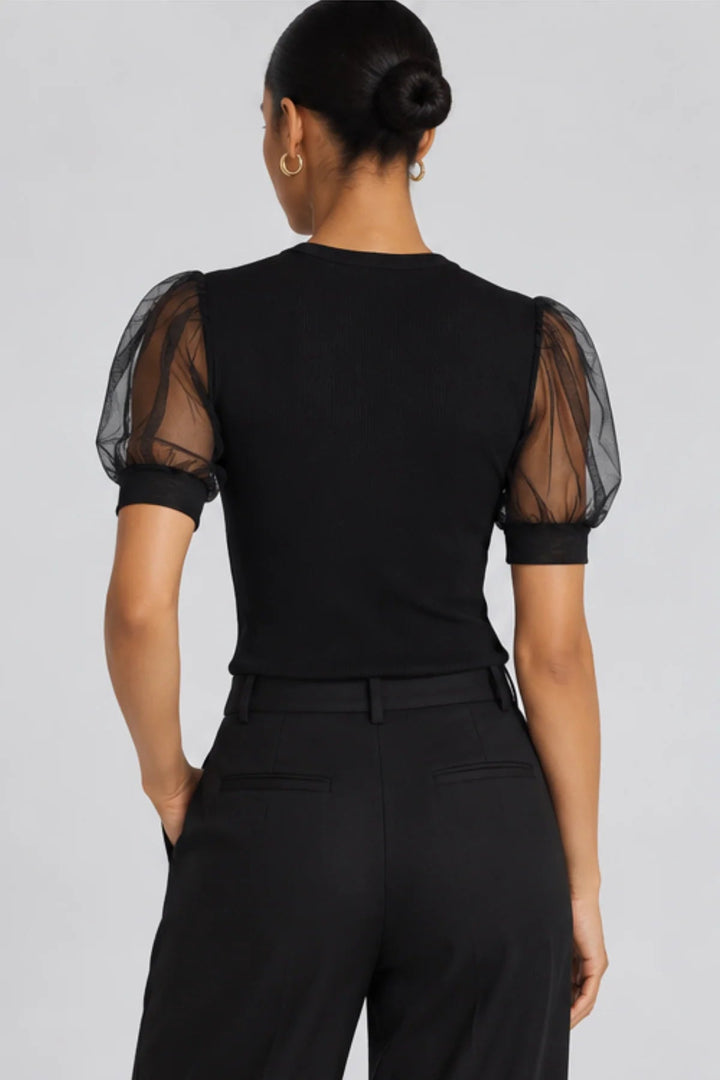 The Tulle Sleeve Top in Black - obligato