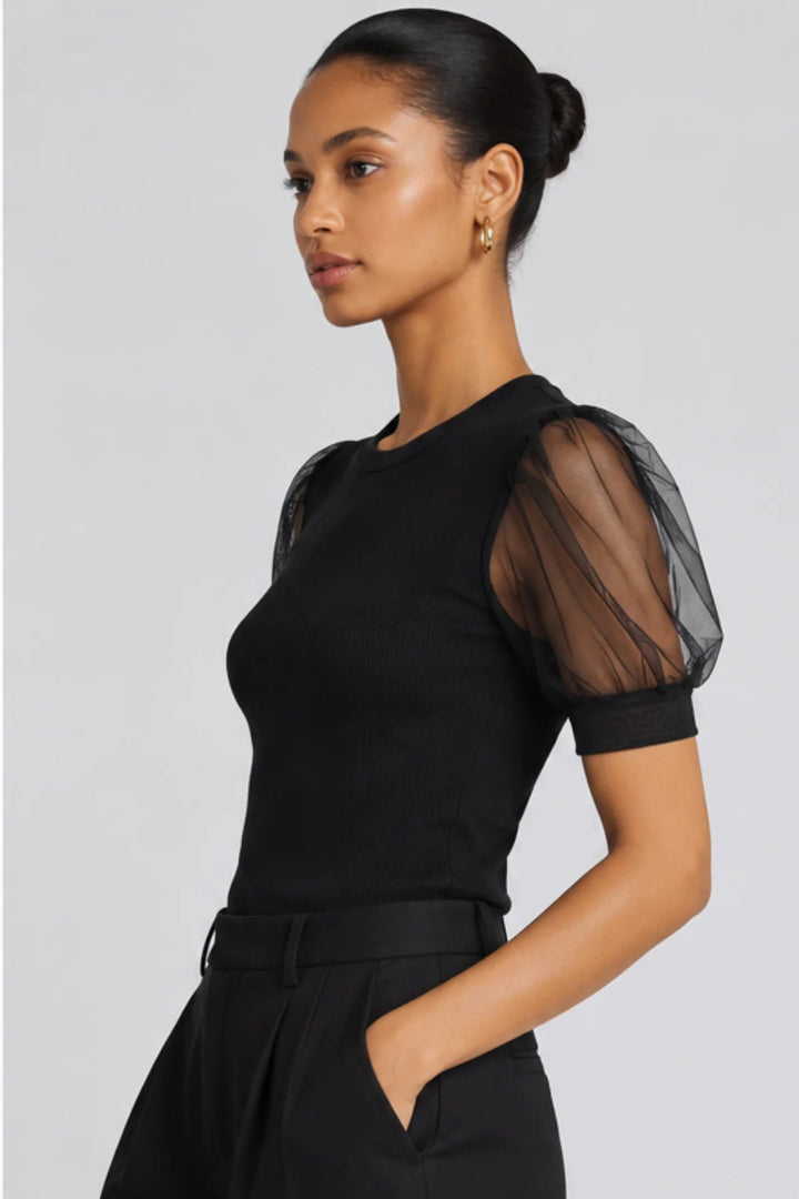 The Tulle Sleeve Top in Black - obligato