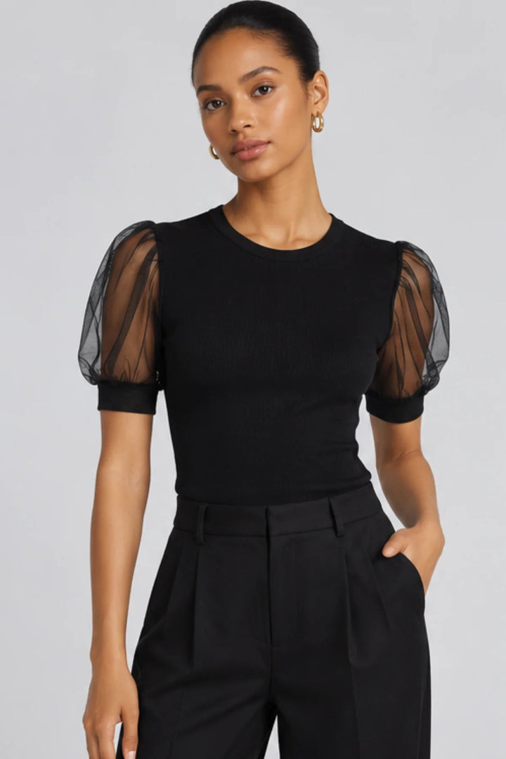 The Tulle Sleeve Top in Black - obligato