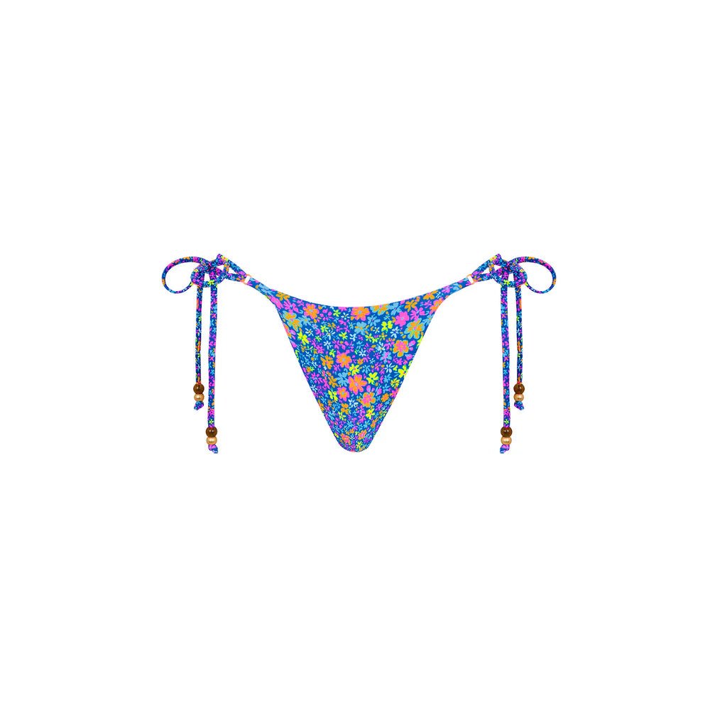 Thong Tie Side Bikini Bottom in Electric Bloom - obligato