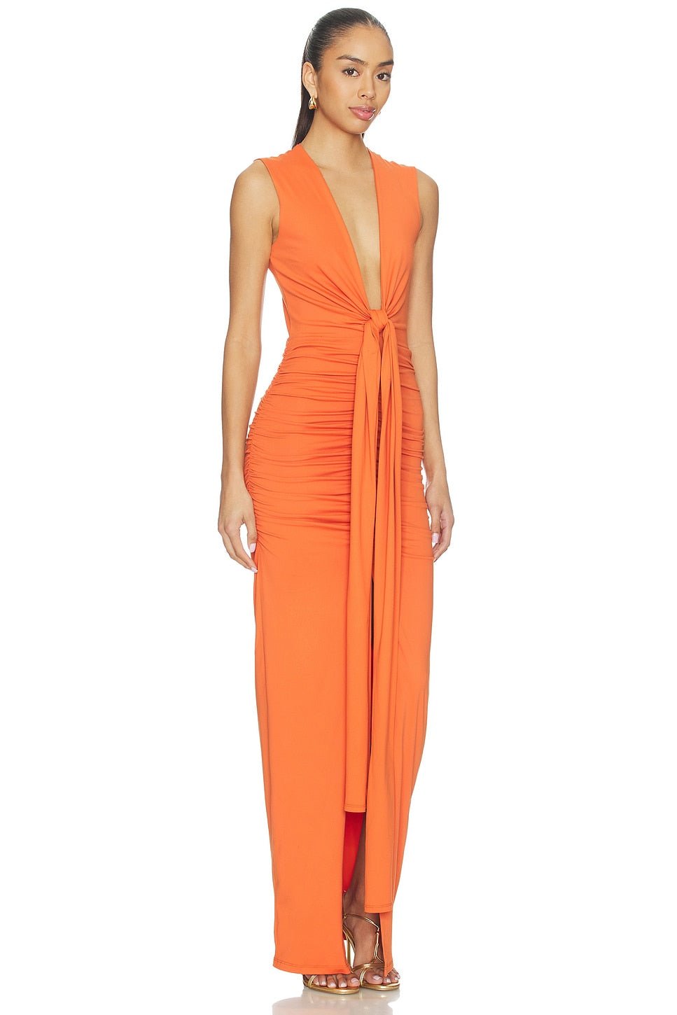Tie Front Dress in Apricot - obligato