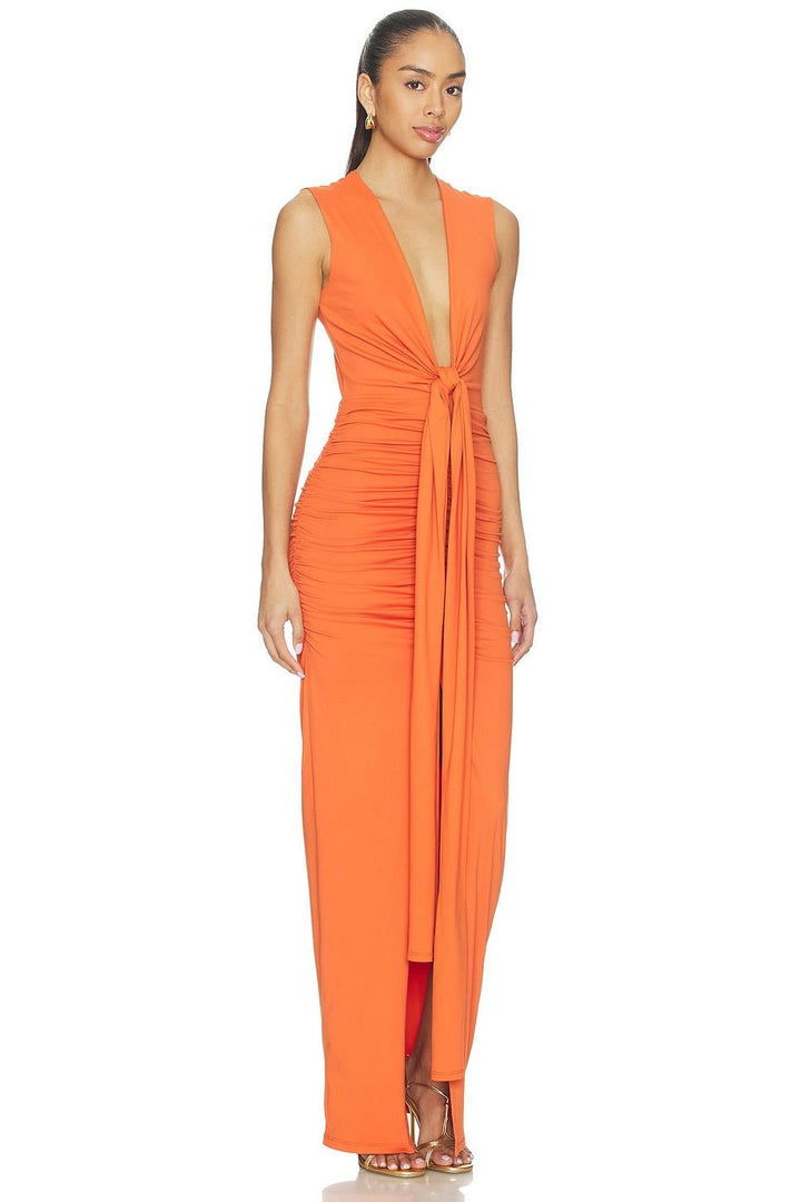 Tie Front Dress in Apricot - obligato