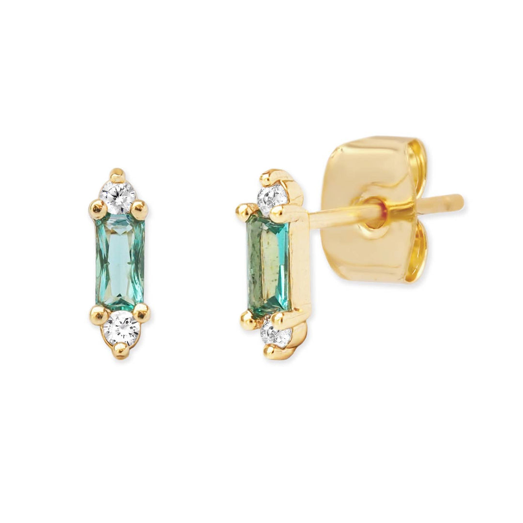 Tiny Stick Baguette With CZ Stud: Sapphire - obligato