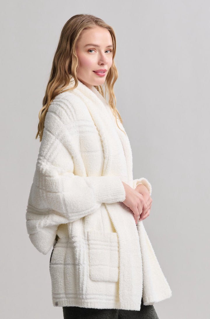 Tonal Plaid Blanket Wrap in Pearl - obligato