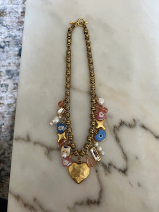 Toulouse Pink & Blue Charm Necklace - obligato