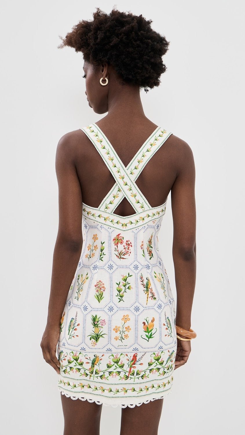 TROPICAL PORCELAIN OFF - WHITE MINI DRESS - obligato