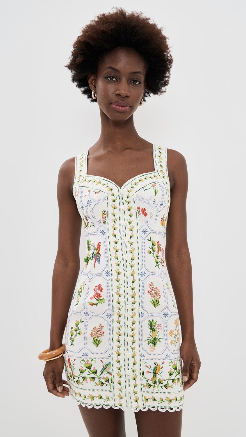 TROPICAL PORCELAIN OFF - WHITE MINI DRESS - obligato