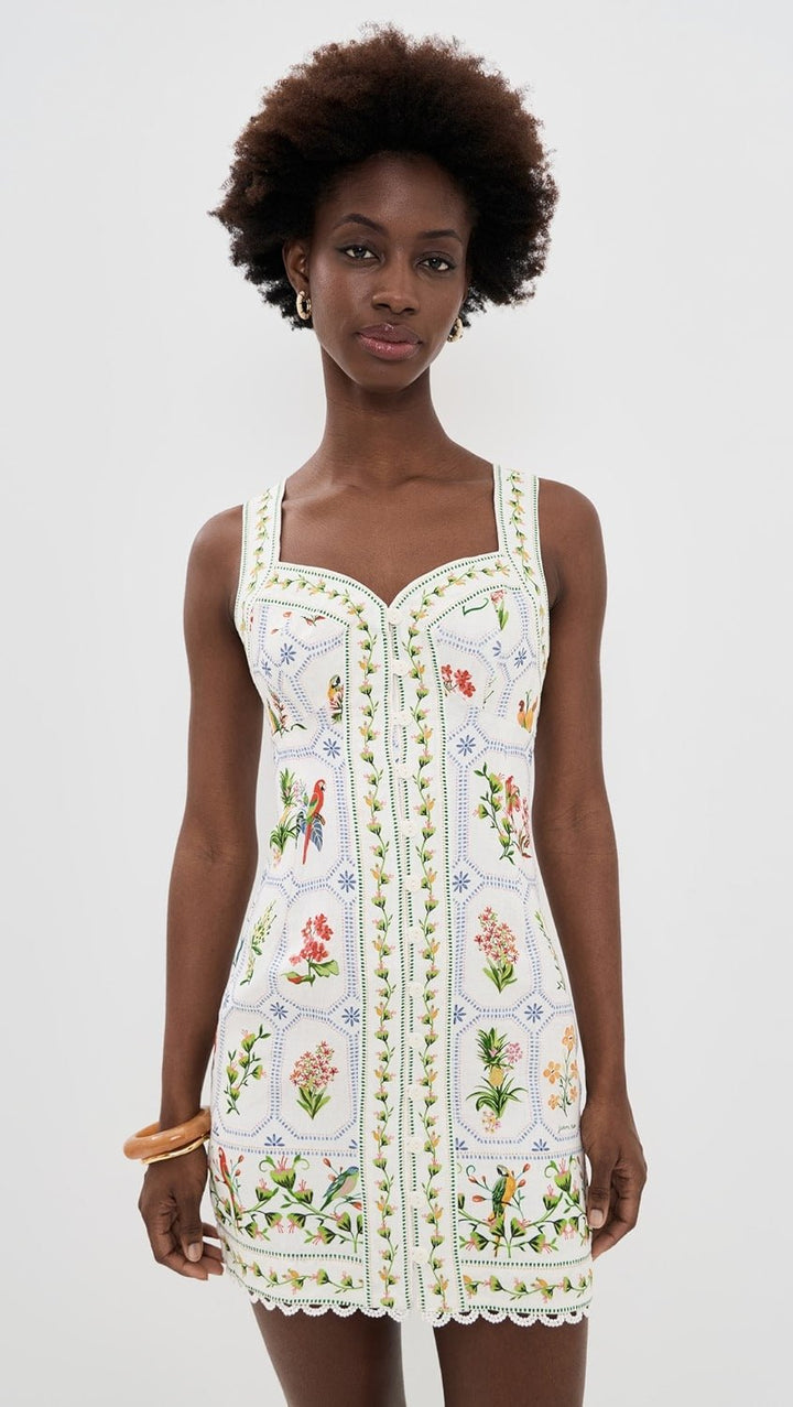 TROPICAL PORCELAIN OFF - WHITE MINI DRESS - obligato