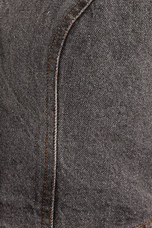 V - Neck Sleeveless Denim Romper in Washed Black - obligato