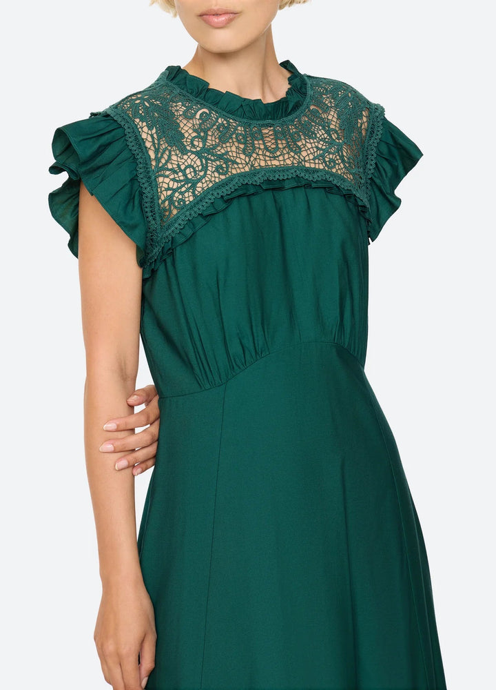 Vali Embroidered Midi Dress in Green - obligato