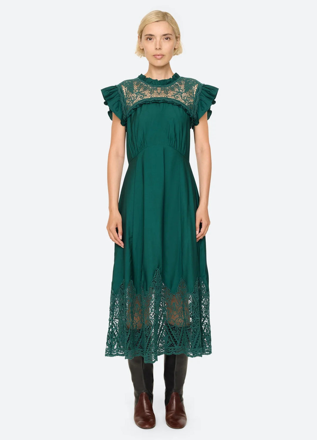 Vali Embroidered Midi Dress in Green - obligato