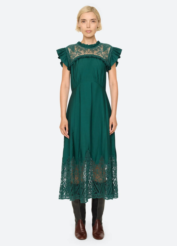 Vali Embroidered Midi Dress in Green - obligato