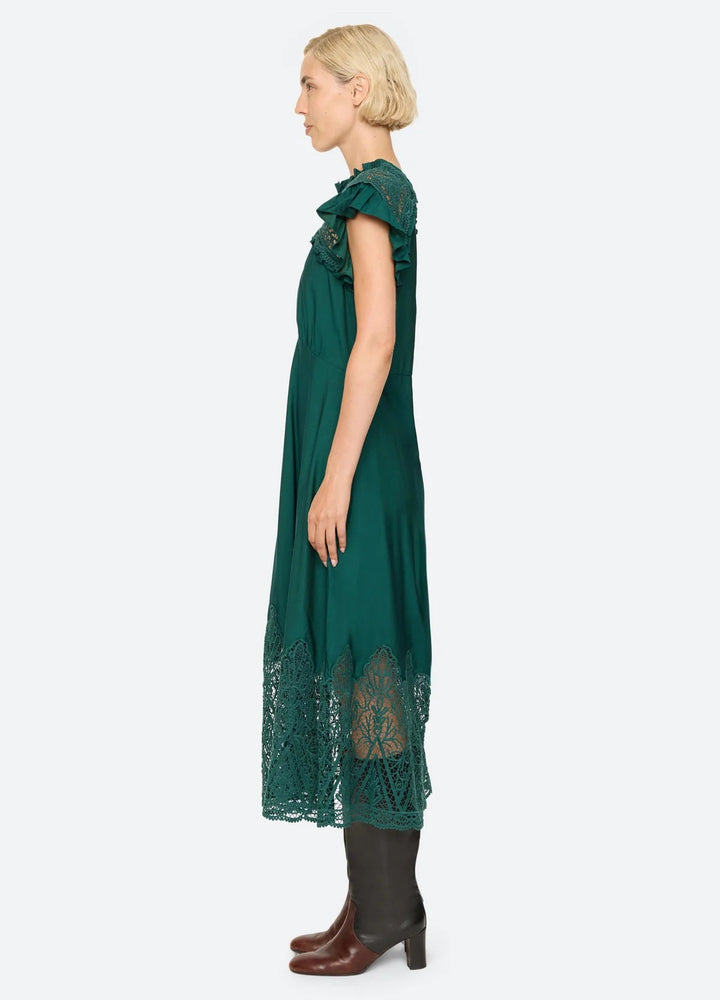 Vali Embroidered Midi Dress in Green - obligato