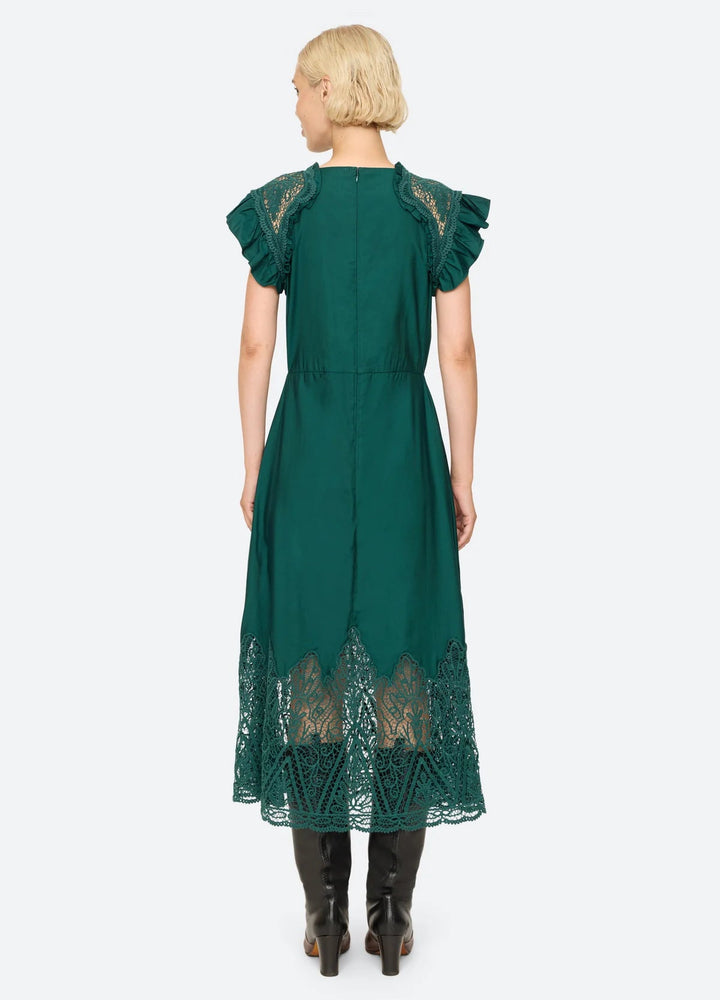 Vali Embroidered Midi Dress in Green - obligato