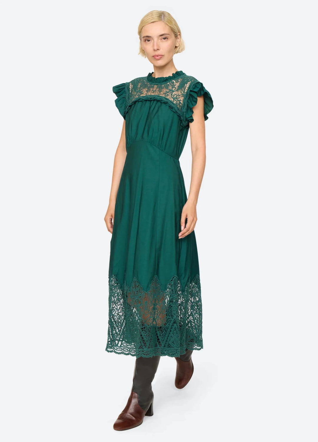 Vali Embroidered Midi Dress in Green - obligato