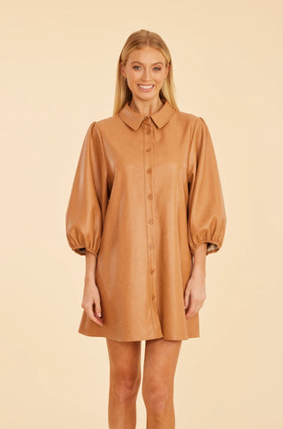 Vegan Leather Tunic Dress in Camel - obligato