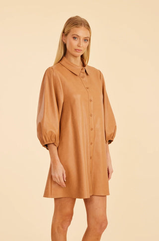 Vegan Leather Tunic Dress in Camel - obligato