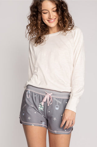 Vintage Ski Pajama Shorts in Grey - obligato