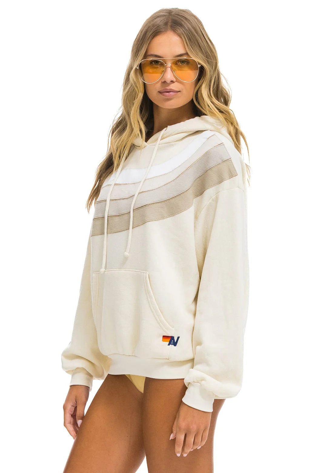 Wave Stripe 4 Pullover Relaxed Hoodie in Winter White - obligato