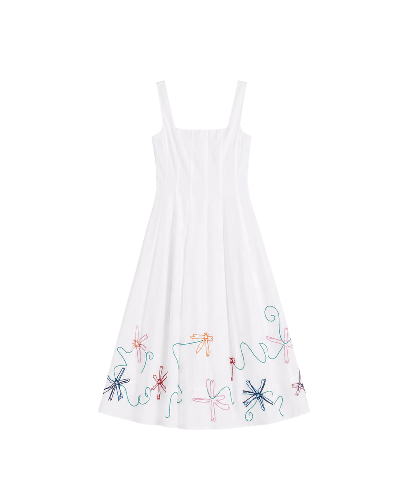 Wells Dress White Multi Embroidery - obligato